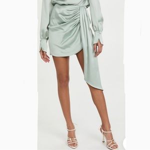 Jonathan Simkhai Mae Mini Classic Draped Ruched Satin Pleated Sash Lichen 12 NWT